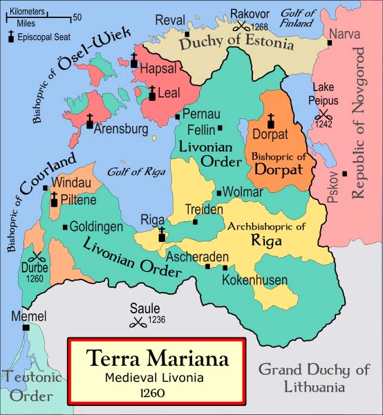 карта Ливонии 1260
